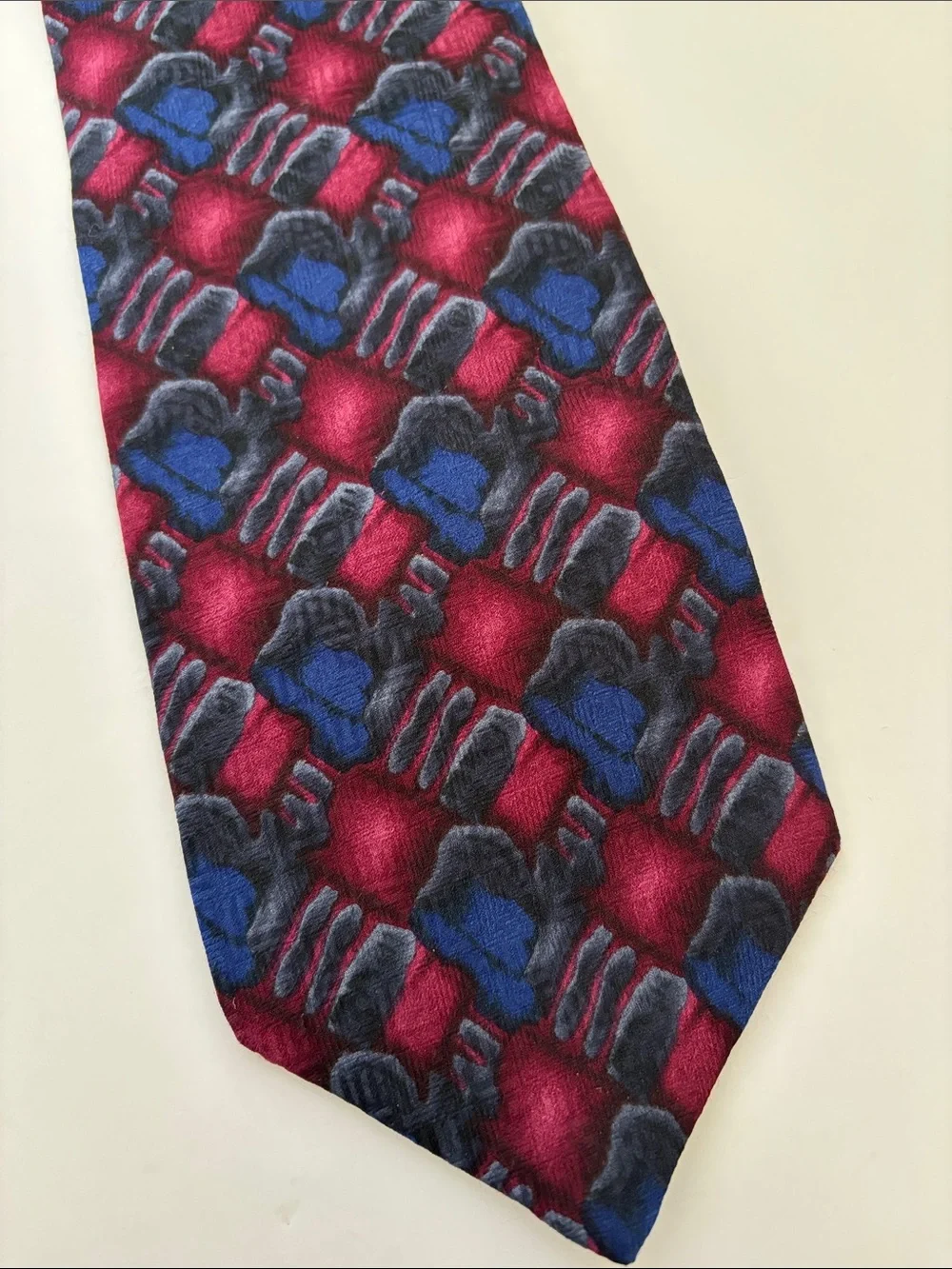 Vintage J Garcia Silk Neck Tie Blue Pink Geometric  Excellent Condition!